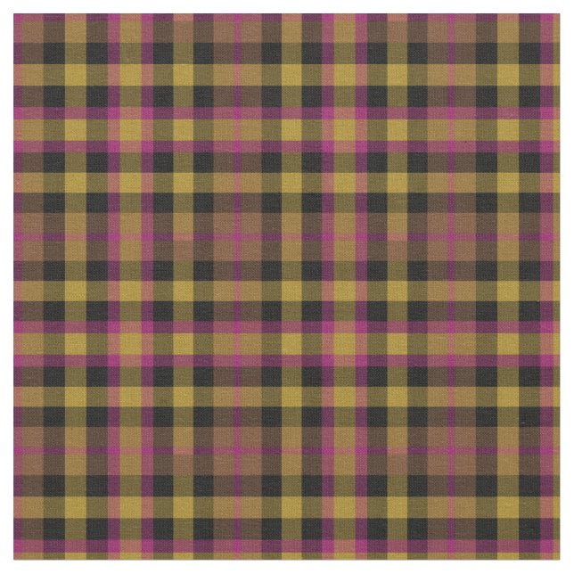 Vintage Magenta, Gold and Black Plaid Fabric (Close Up)