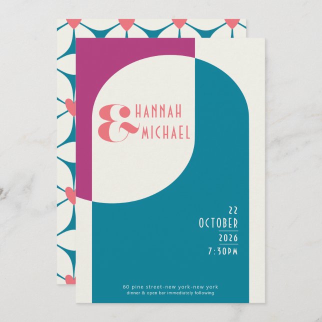 Vintage Magenta Teal Invitation (Front/Back)