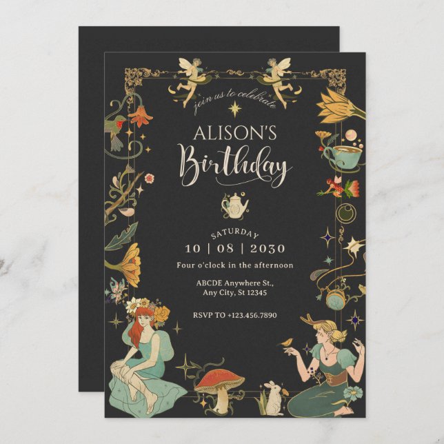 Vintage Magic Fairy tale birthday Invitation (Front/Back)