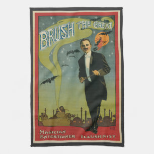 Vintage Magic Poster, Brush the Great Magician Tea Towel