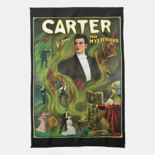 Vintage Magic Poster, Carter the Mysterious Tea Towel