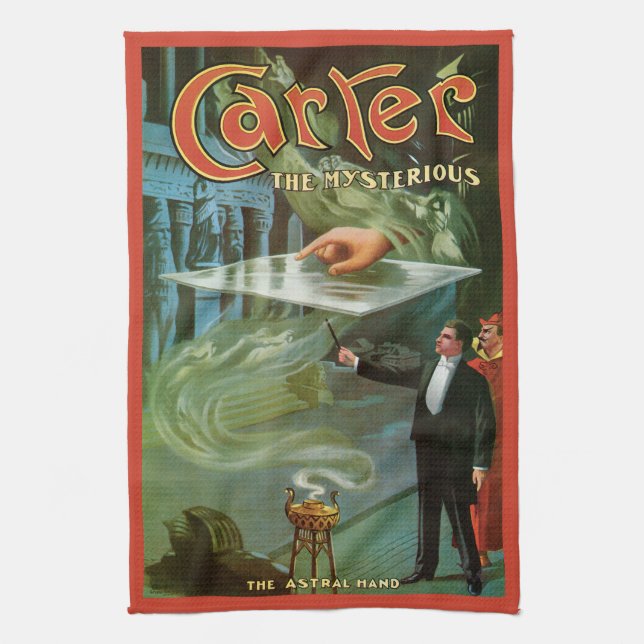 Vintage Magic Poster, Carter the Mysterious Tea Towel (Vertical)