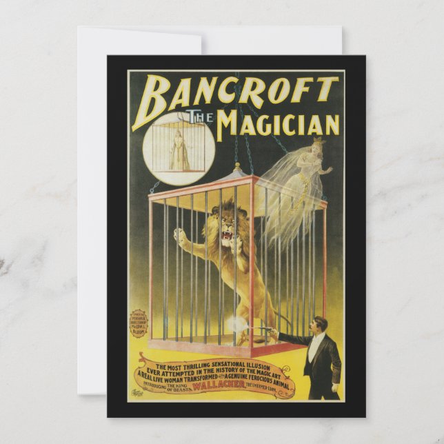 Vintage Magic Poster, Magician Bancroft and Lion (Front)
