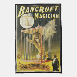 Vintage Magic Poster, Magician Bancroft and Lion Tea Towel
