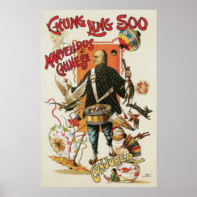 Vintage Magic Poster, Magician Chung Ling Soo Poster (Front)
