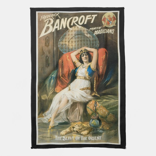Vintage Magic Poster, Magician Frederick Bancroft Tea Towel (Vertical)