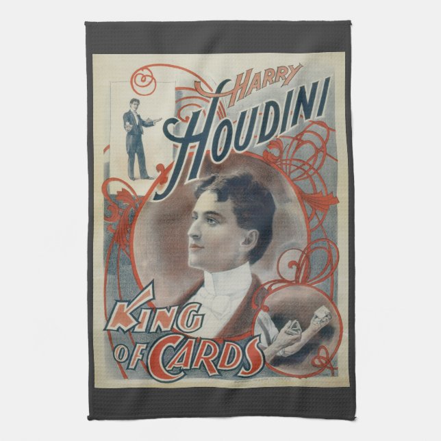 Vintage Magic Poster, Magician Harry Houdini Tea Towel (Vertical)
