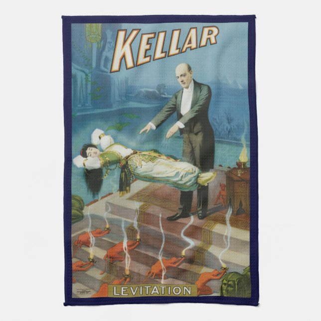 Vintage Magic Poster, Magician Harry Kellar Tea Towel (Vertical)