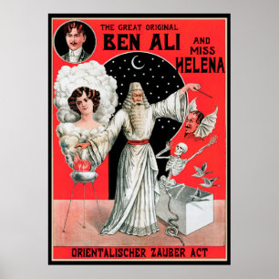 Vintage Magic Poster, the Great Original Ben Ali Poster