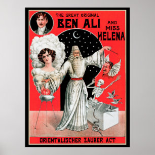 Vintage Magic Poster, the Great Original Ben Ali Poster