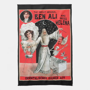Vintage Magic Poster, the Great Original Ben Ali Tea Towel