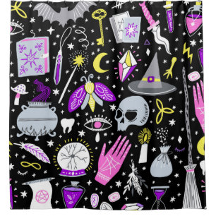 vintage magic witch seamless pattern. Witchcraft b Shower Curtain