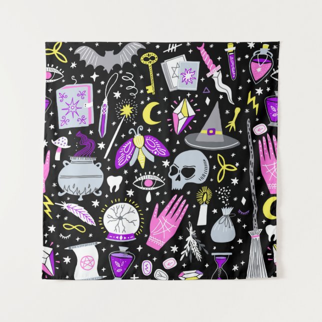 vintage magic witch seamless pattern. Witchcraft b Tapestry (Front)