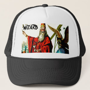 Vintage Magic Wizard Merlin Fate Litho Label Art Trucker Hat