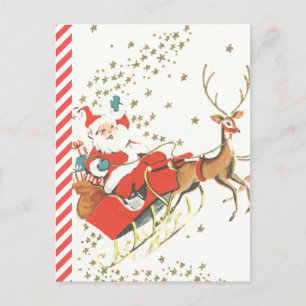 Vintage Magical Christmas Santa Claus and Stars Holiday Postcard