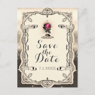 Vintage Magical Red Rose Wedding Save the Date Announcement Postcard