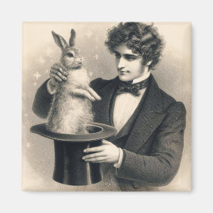 Vintage Magician and Rabbit Magic Trick  Magnet
