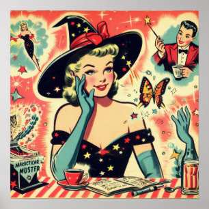 Vintage Magician Pin Up Poster