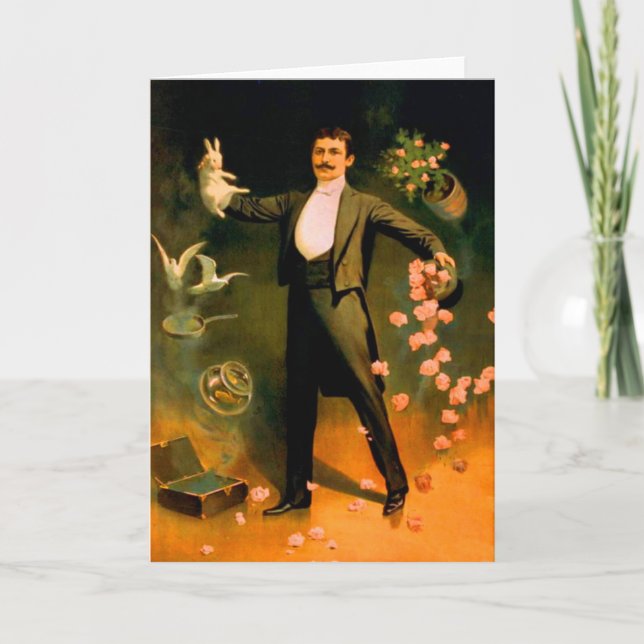 Vintage Magician Rabbits Roses Doves Magic Tricks Card (Front)