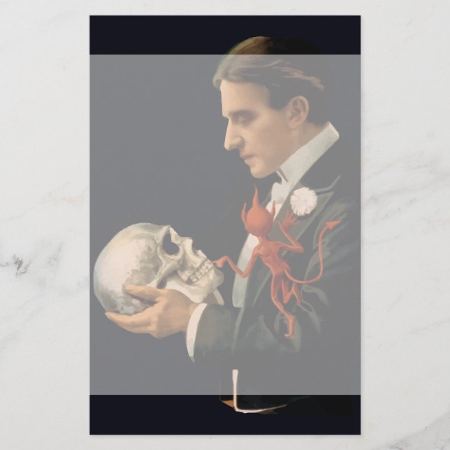 Vintage Magician, Thurston Holding a Human Skull (Front)