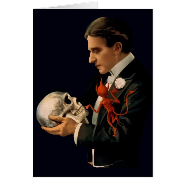 Vintage Magician, Thurston Holding a Human Skull (Front)
