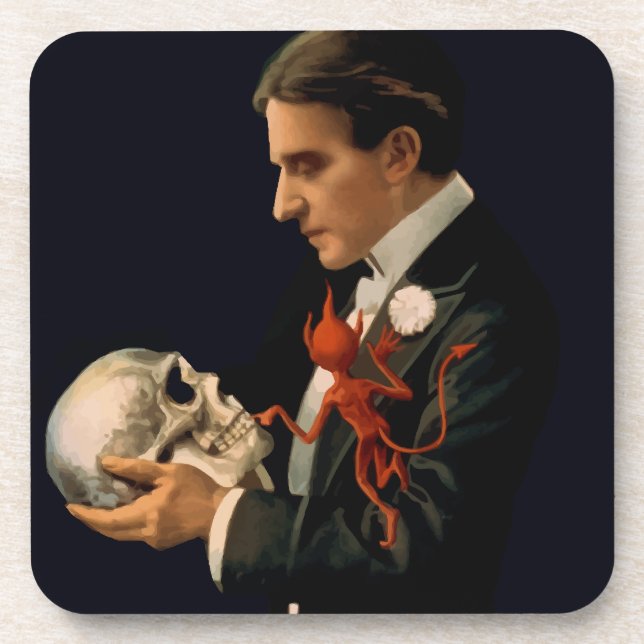 Vintage Magician, Thurston Holding a Human Skull Coaster (Front)