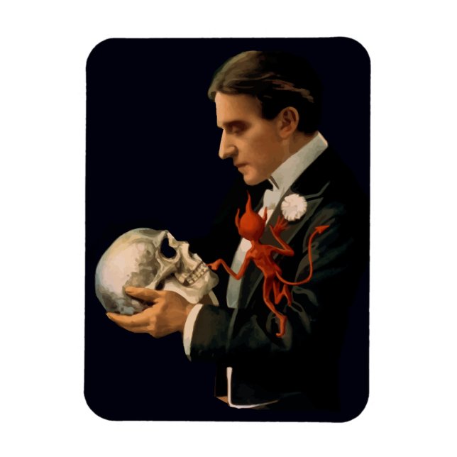 Vintage Magician, Thurston Holding a Human Skull Magnet (Vertical)