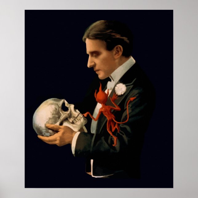 Vintage Magician, Thurston Holding a Human Skull Poster (Front)