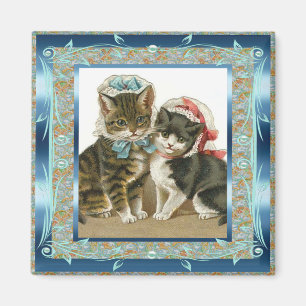 Vintage Magnet Vintage Teal Blue Cats