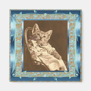 Vintage Magnet Vintage Teal Blue Cats