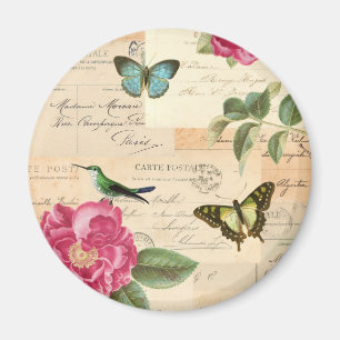 Vintage magnet with roses and butterflies