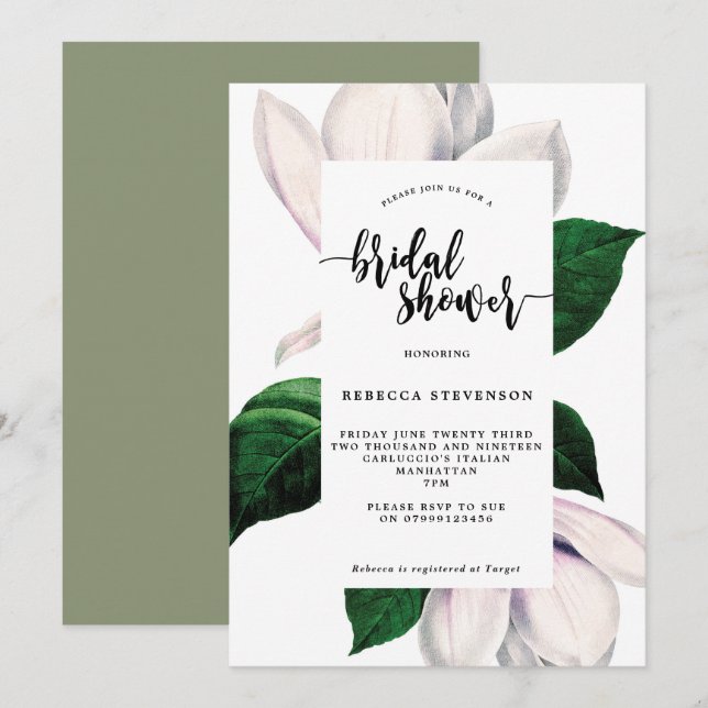 vintage magnolia bridal shower invitation (Front/Back)