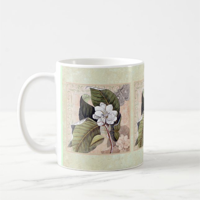 Vintage Magnolia Elegant Damask Collage Coffee Mug (Left)