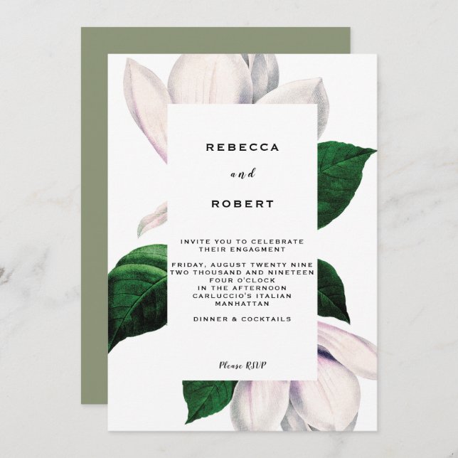 vintage magnolia engagement party invitation (Front/Back)
