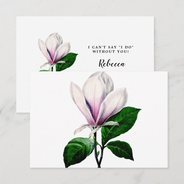 vintage magnolia floral be my bridesmaid card (Front/Back)