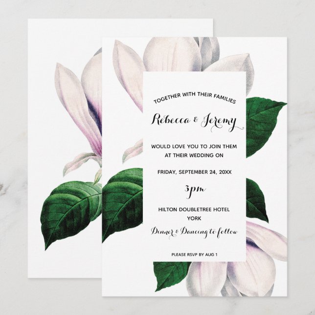vintage magnolia floral wedding invitation (Front/Back)