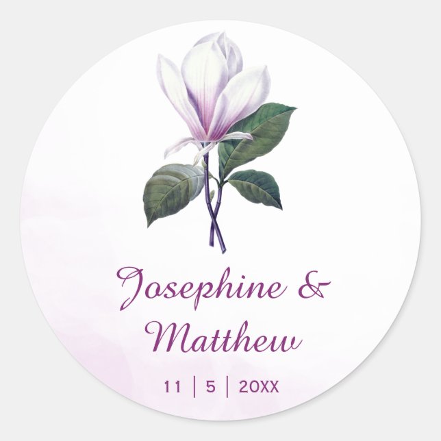 Vintage Magnolia Floral Wedding Stickers (Front)