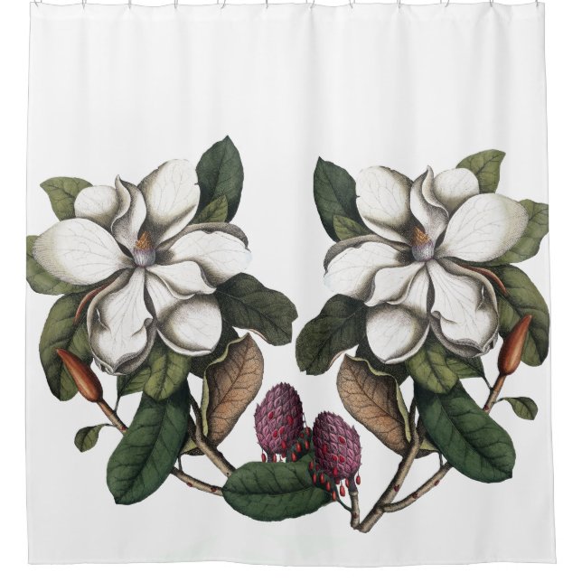 Vintage Magnolia Flower Blossoms Shower Curtain (Front)