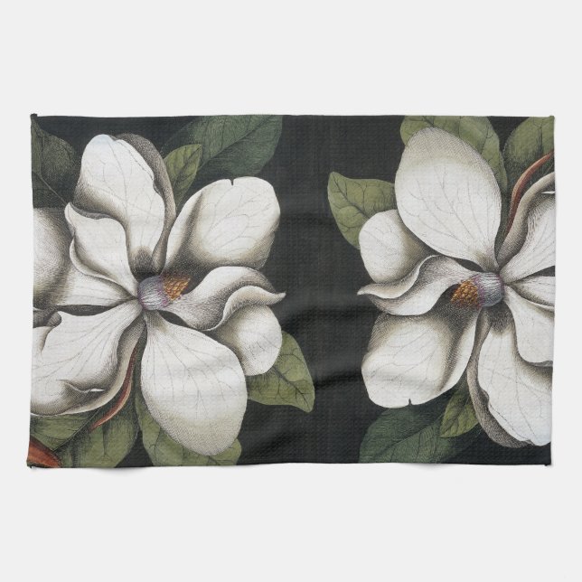 Vintage Magnolia Flowers Blossom Kitchen Towel (Horizontal)