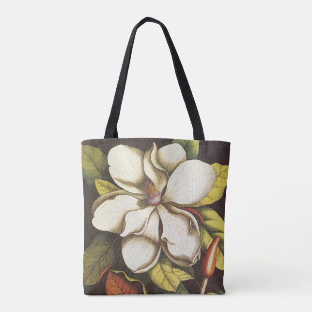 Vintage Magnolia Flowers Plant With Seeds Tote Bag (Back)