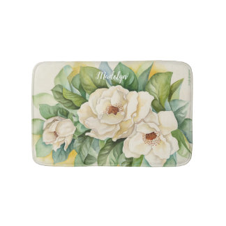 Vintage Magnolia Personalise Floral Watercolor Bath Mat