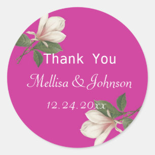 vintage magnolia pink wedding favour thank you classic round sticker