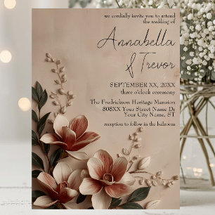Vintage Magnolia Romantic Floral Wedding Invitation