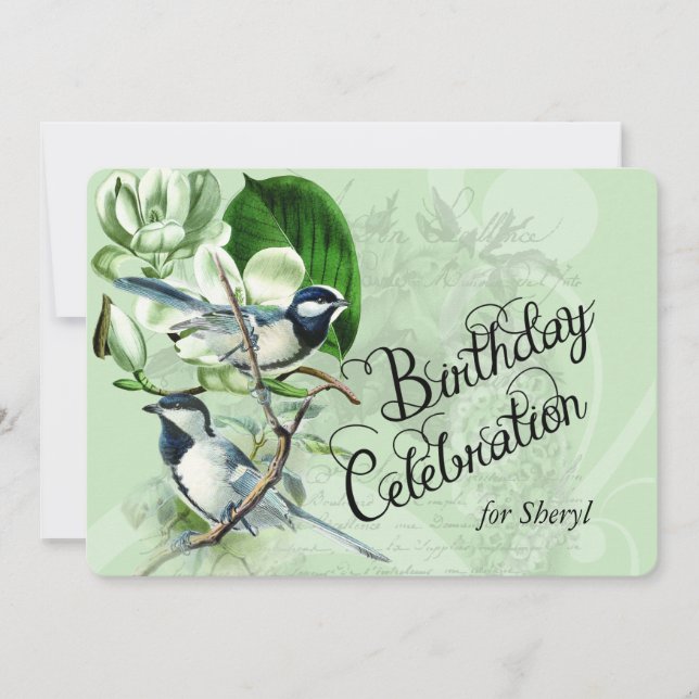 Vintage Magnolia Songbirds Birthday Invite (Front)