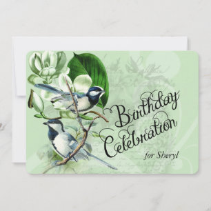 Vintage Magnolia Songbirds Birthday Invite