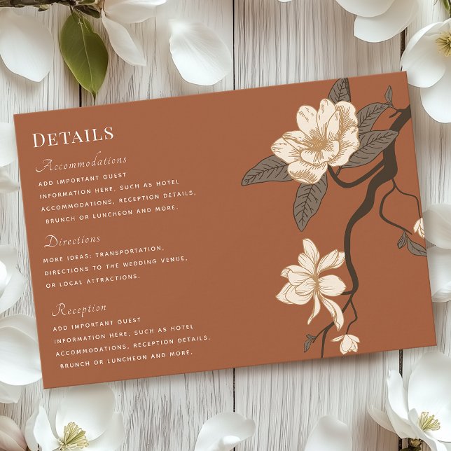 Vintage Magnolia Wedding Terracotta Details  RSVP Card (Creator Uploaded)