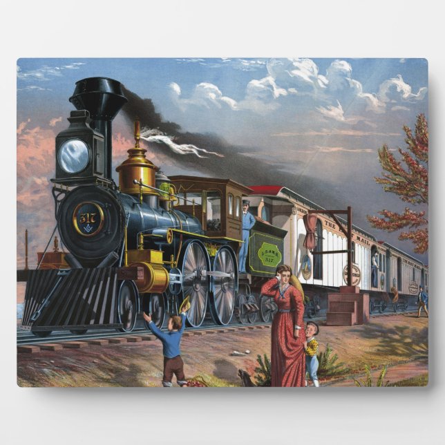 Vintage Mail Train Travel Illustration Art Plaque (Front)