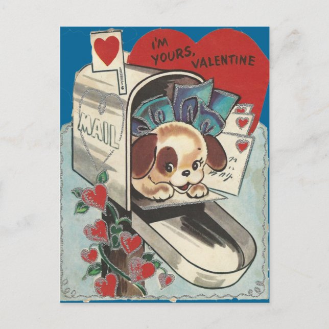 Vintage Mailbox Doggy Valentine Holiday Postcard (Front)