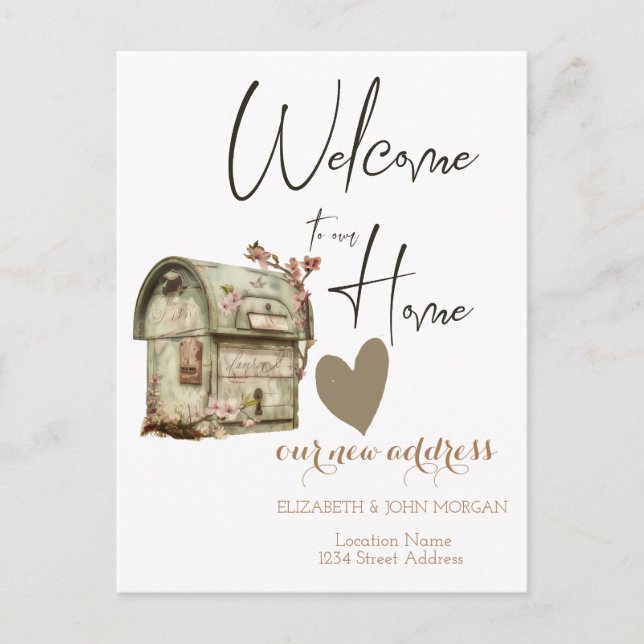 Vintage Mailbox,Heart New Address Announcement Postcard (Front)