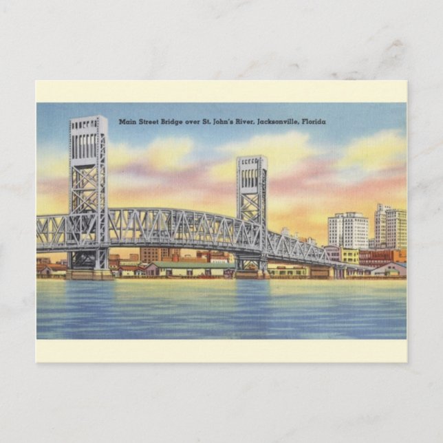 Vintage Main Street Bridge Jacksonville Postcard (Front)
